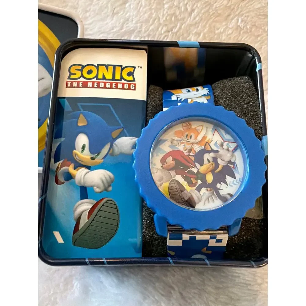 Accutime Sonic The Hedgehog Digital Watch Quartz LCD Flashing LED Lights NEW Tin